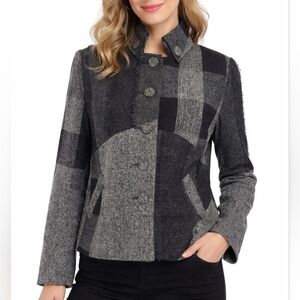 Coldwater Creek Patchwork Textured Jacket Blazer Frayed Trim Women’s Size 10